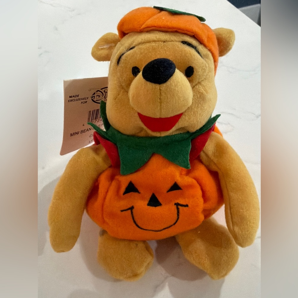 Disney Plush Pooh in Orange Pumpkin Outfit